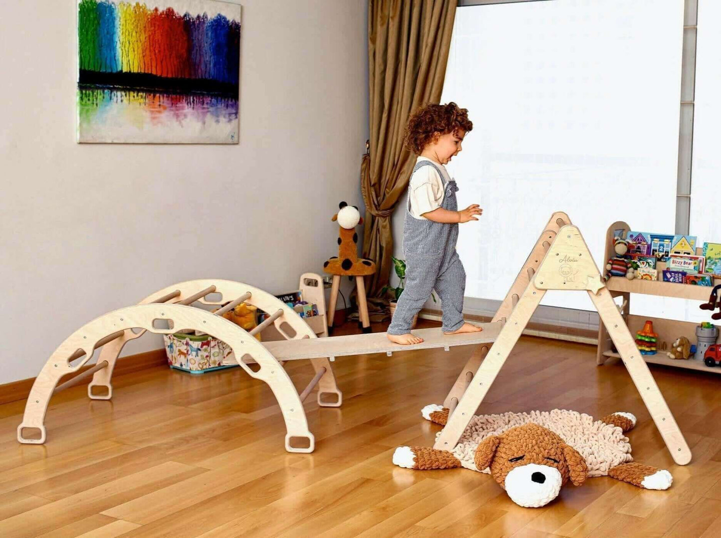 Montessori Climbing Set (3 Pieces)| Pikler Triangle, Climbing Arch & Ramp-3