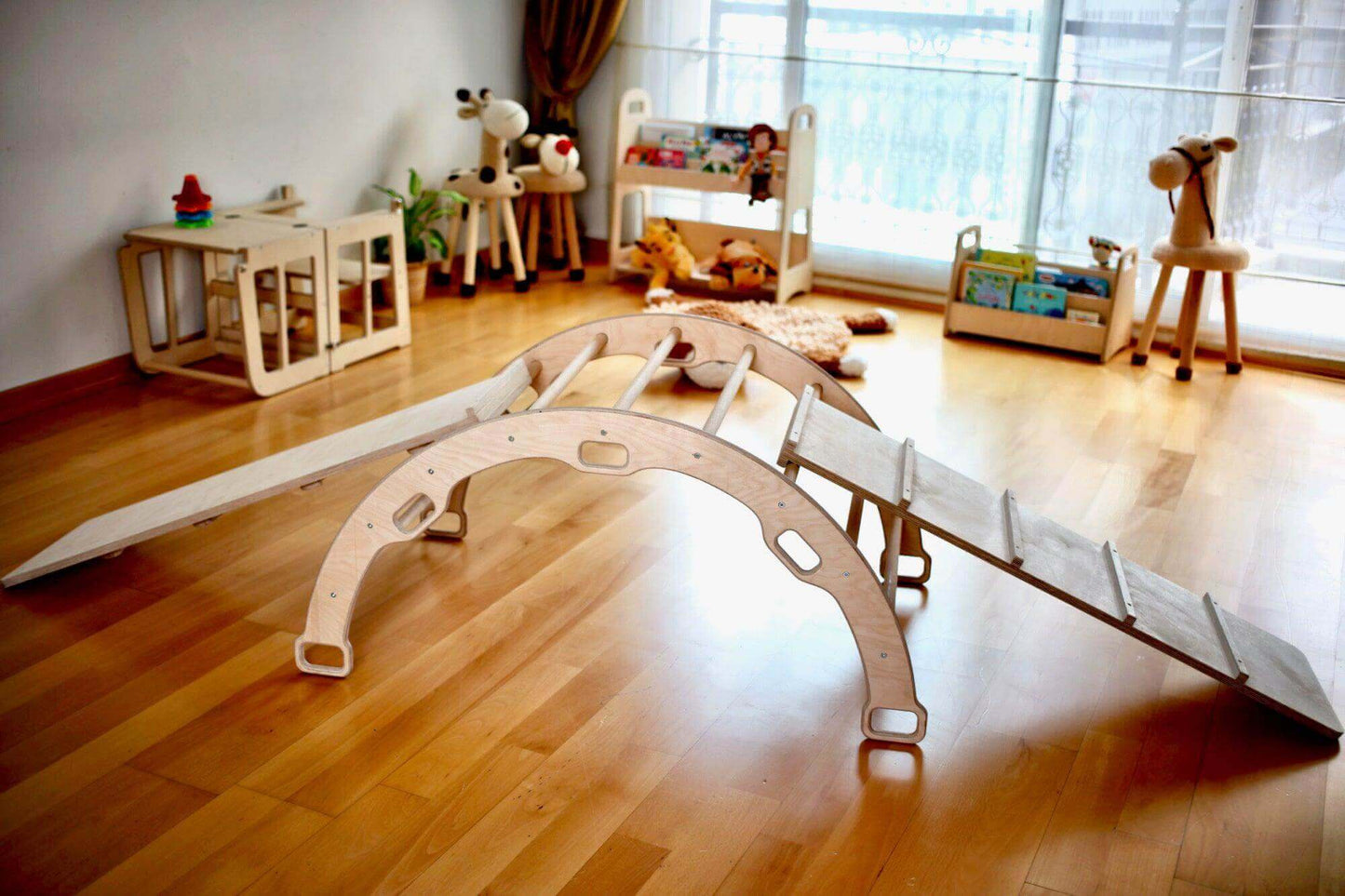 4 Pieces Montessori Climbing Set - Climbing Triangle - Arch/Rocker and 2 Ramps-4