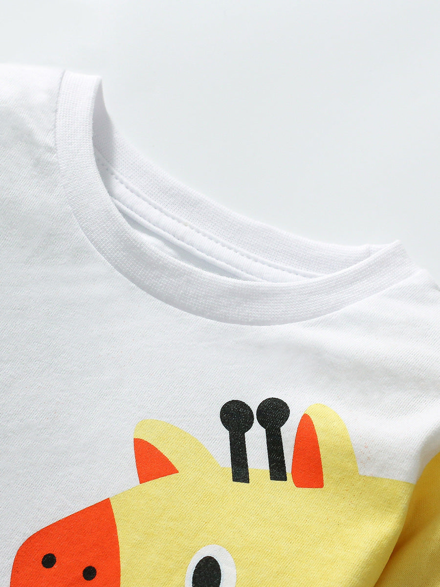 Kids’ Animals Cartoon Pattern Short Sleeves T-shirt in European and American Style for Summer-1