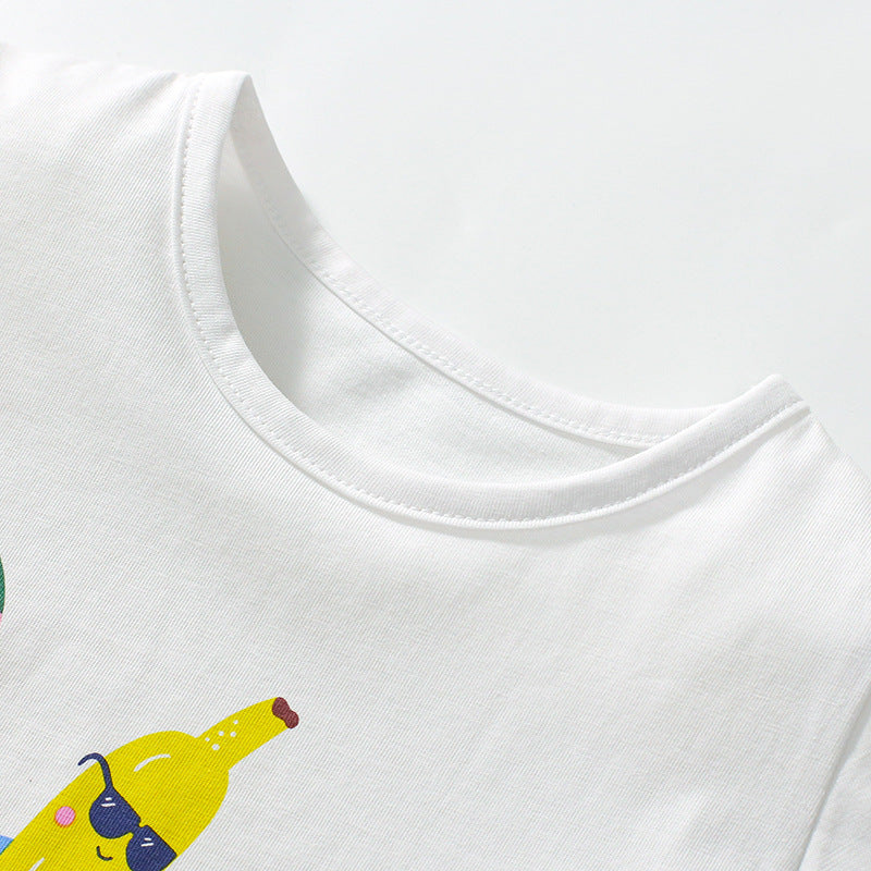 Kids’ Fruits Cartoon Pattern Short Sleeves T-shirt in European and American Style for Summer-1