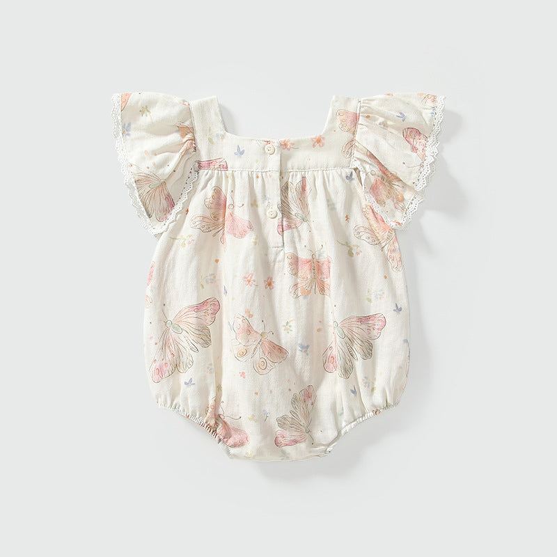 Summer Arrival Fly Sleeves Butterfly Pattern Square Neck Onesies for Stylish Girls