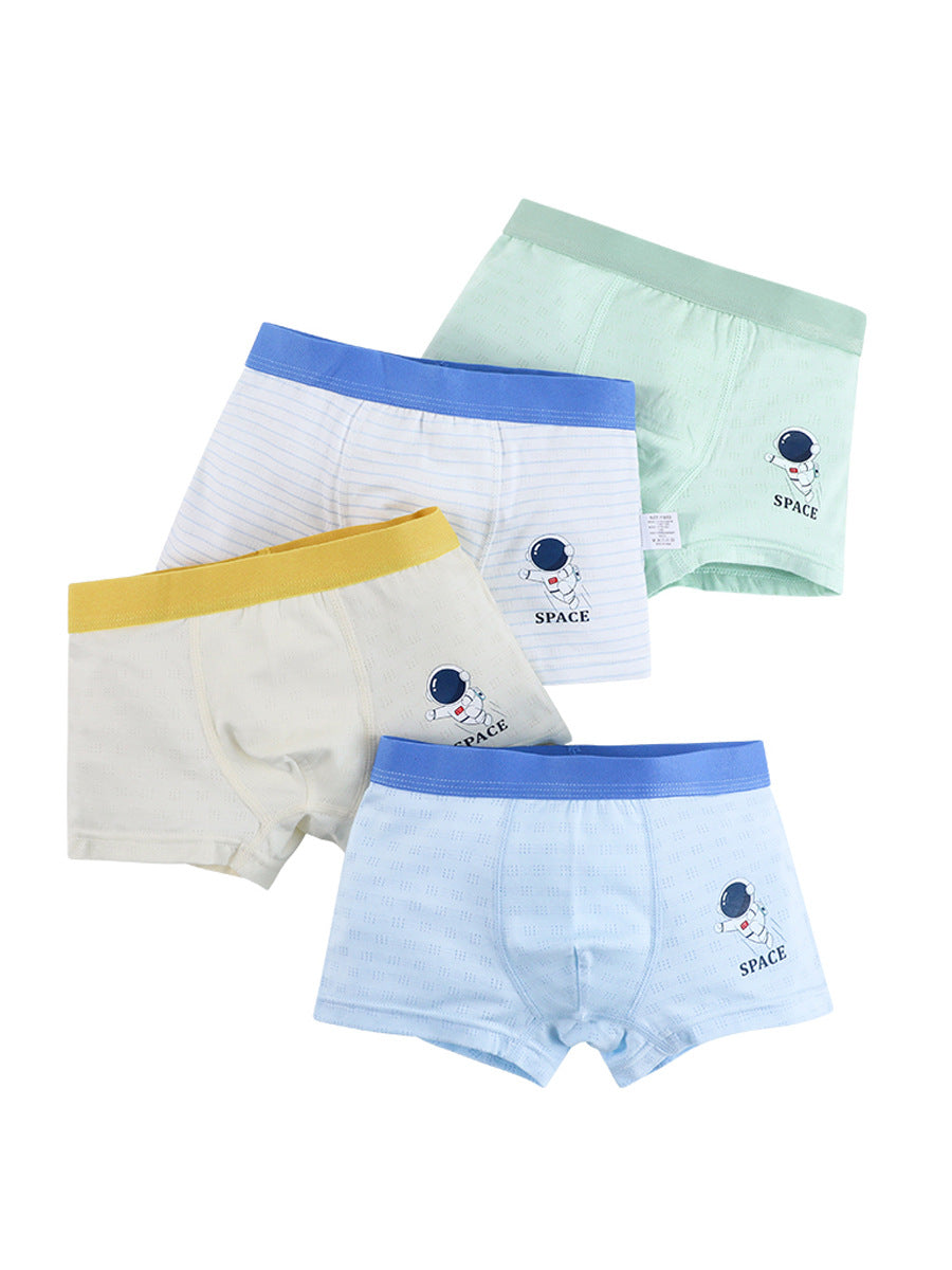 Boys’ Simple Astronaut Cartoon Printed Boxer Shorts Breathable Underwear Set-1