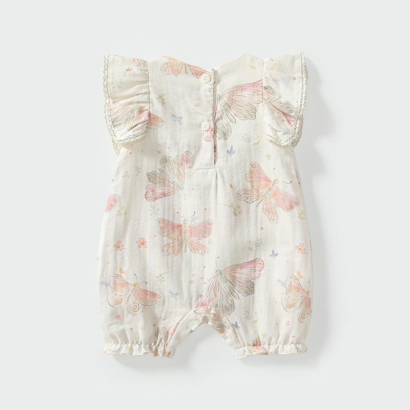 Summer Arrival Fly Sleeves Butterfly Pattern Square Neck Rompers for Stylish Girls-1