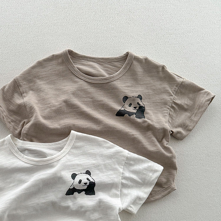 Summer New Arrival Kids Unisex Soft Comfortable Short Sleeves Panda Logo Top Casual T-Shirt-3