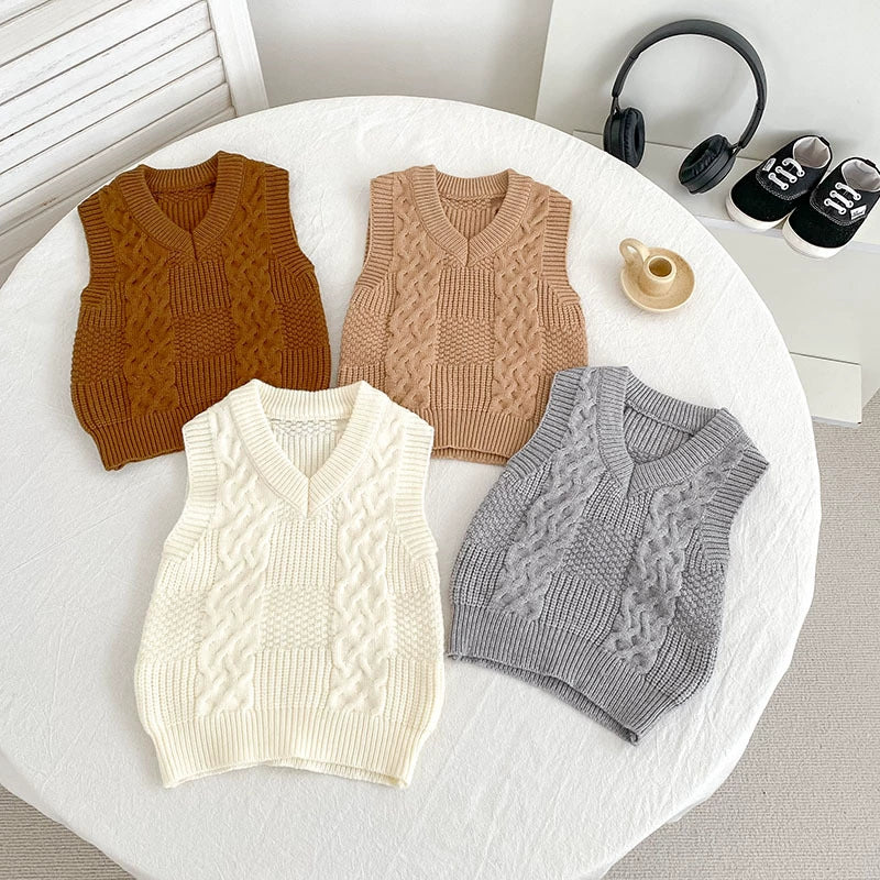 Autumn Arrival Baby Unisex Comfortable Jacquard Pattern Knitted Sleeveless Vest-3