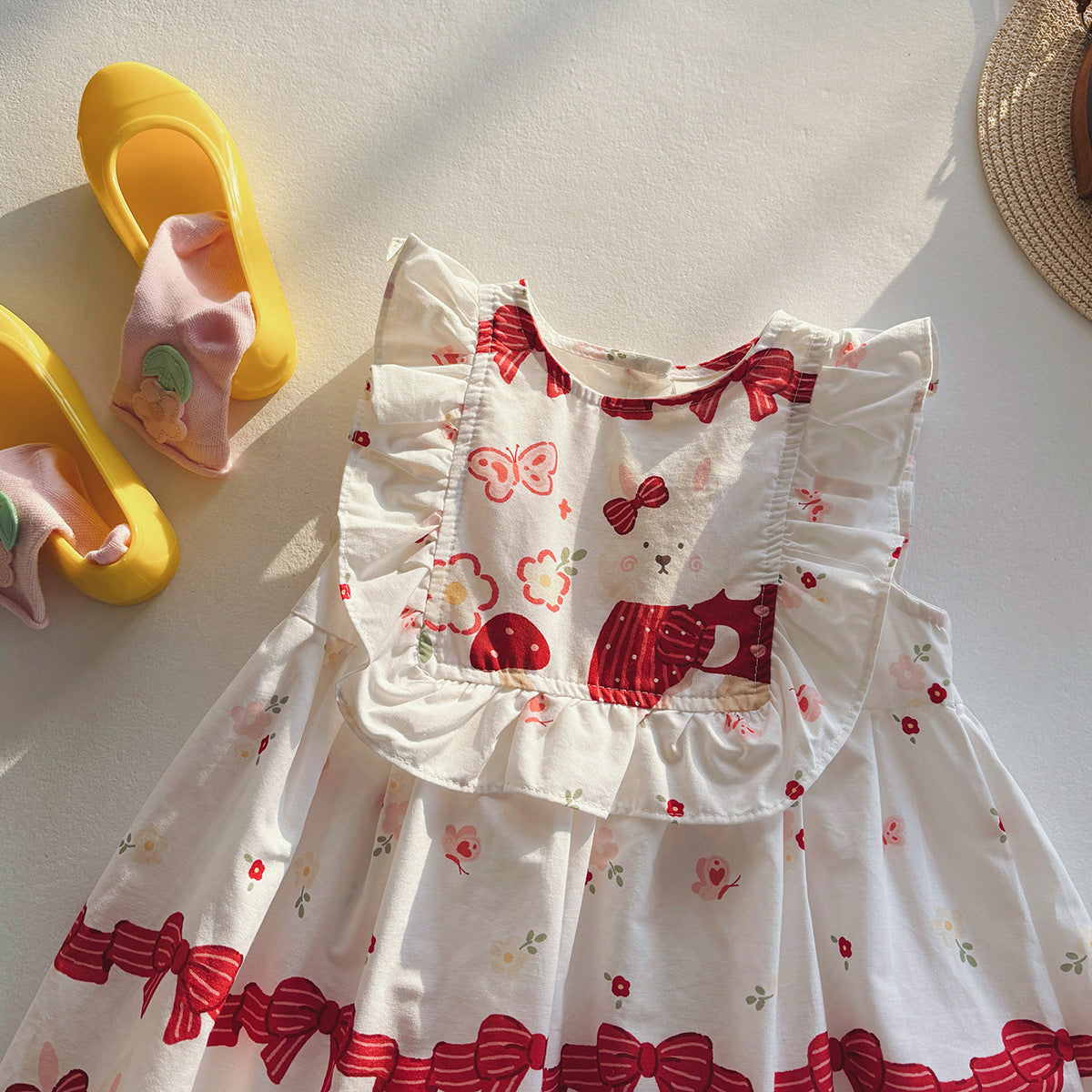 Summer Arrival Baby Kids Girls Sleeveless Rabbit Cartoon Pattern Dress-2