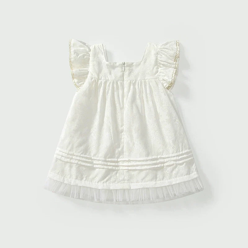 Summer Baby Kids Girls Fly Sleeves Solid Color Dress-1