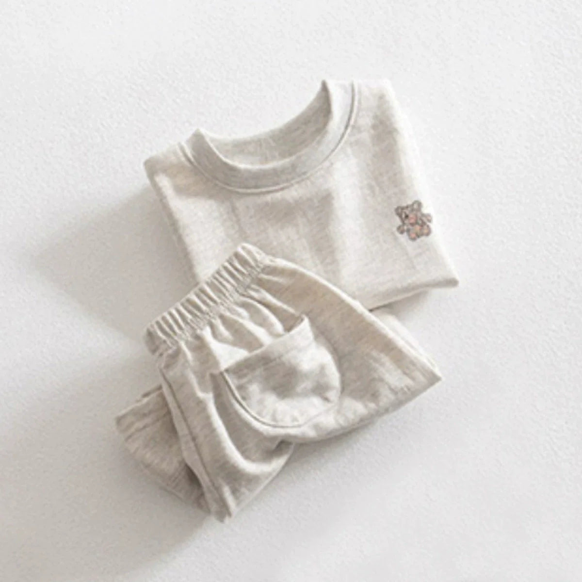 Summer Hot Selling Baby Kids Unisex Short Sleeves Teddy Logo Pattern T-Shirt and Plain Shorts Clothing Set-4