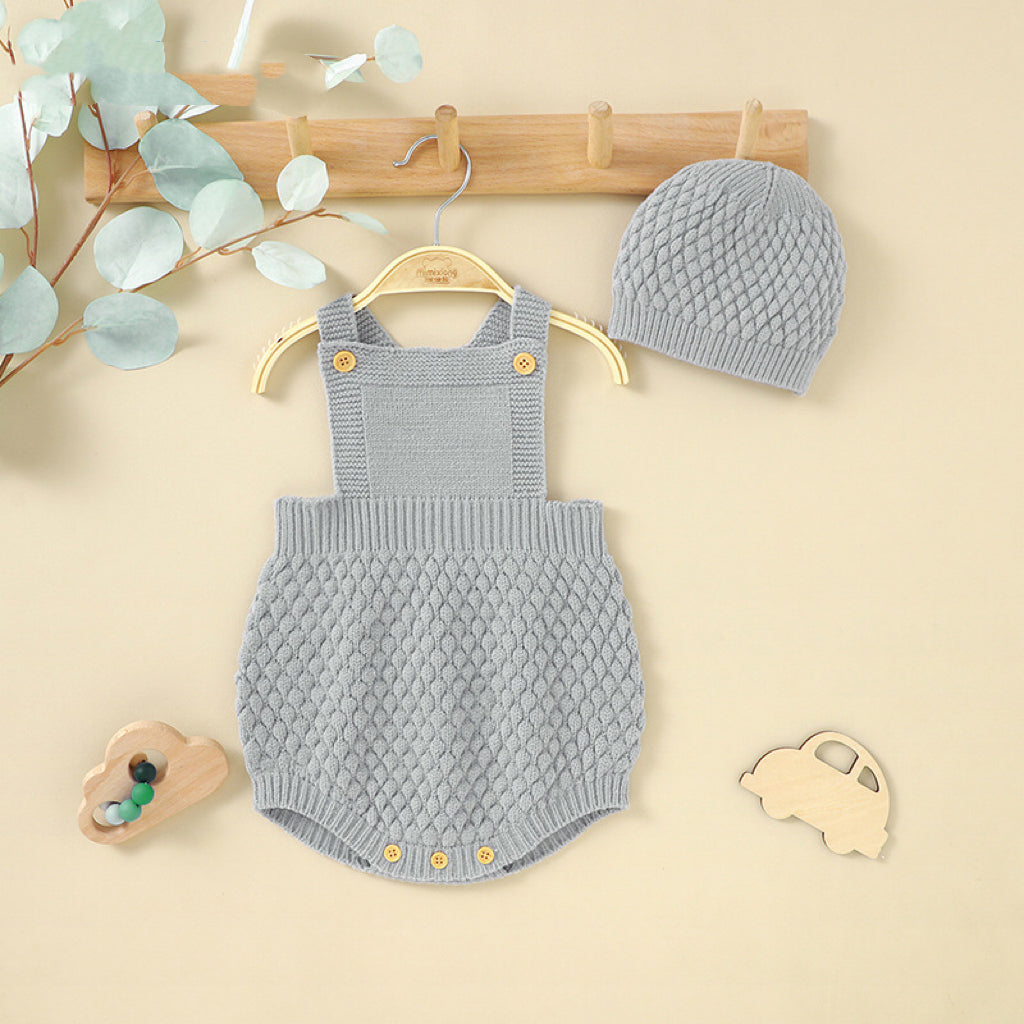 Baby Solid Color One Piece Sling Onesies With Hat-2