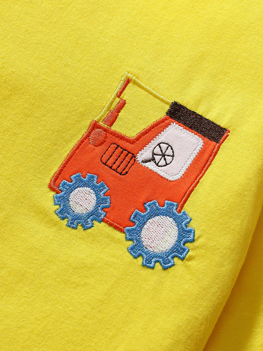 Kids’ Tractors Cartoon Pattern Short Sleeves T-shirt in European and American Style for Summer-2
