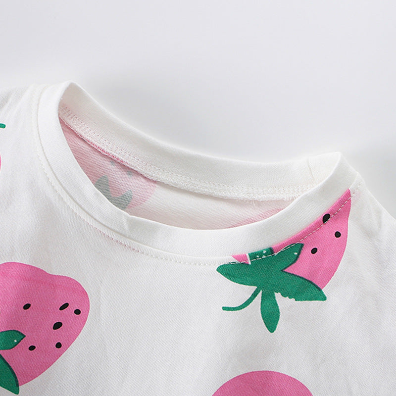 Summer Baby Kids Strawberry Fruits Pattern T-shirt and Shorts 2-Piece Clothing Set for Girls-2