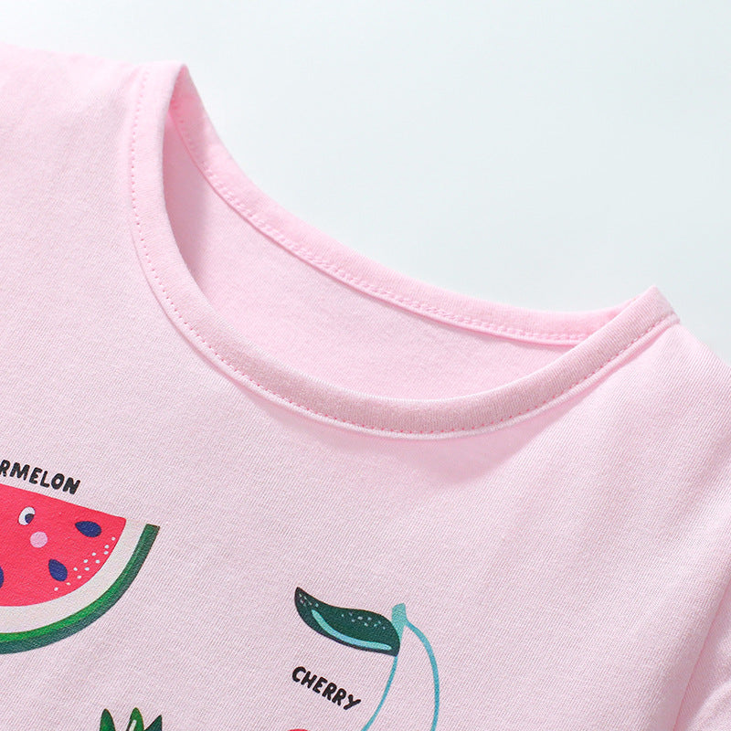 Kids’ Fruits Cartoon Pattern Short Sleeves T-shirt in European and American Style for Summer-2