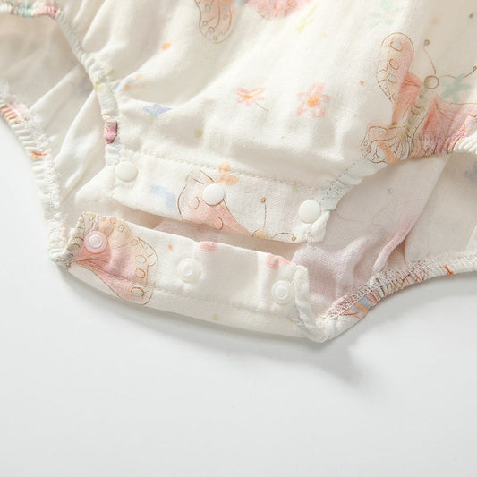 Summer Arrival Fly Sleeves Butterfly Pattern Square Neck Onesies for Stylish Girls
