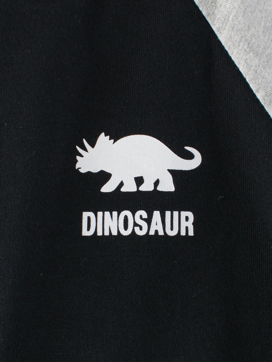 Spring Arrival Kids Dinosaur Logo Crew Neck Long Sleeves Color Patchwork Top-2