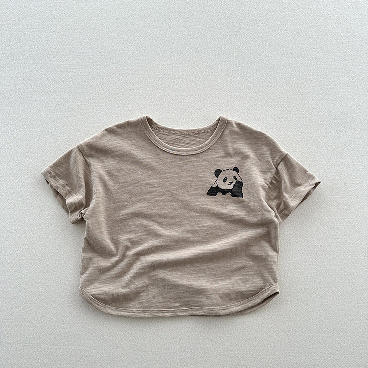 Summer New Arrival Kids Unisex Soft Comfortable Short Sleeves Panda Logo Top Casual T-Shirt-1