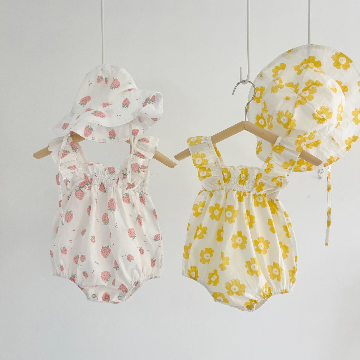 Baby Girl Floral Print Ruffle Design Sleeveless Crotch Onesies Bodysuit-2