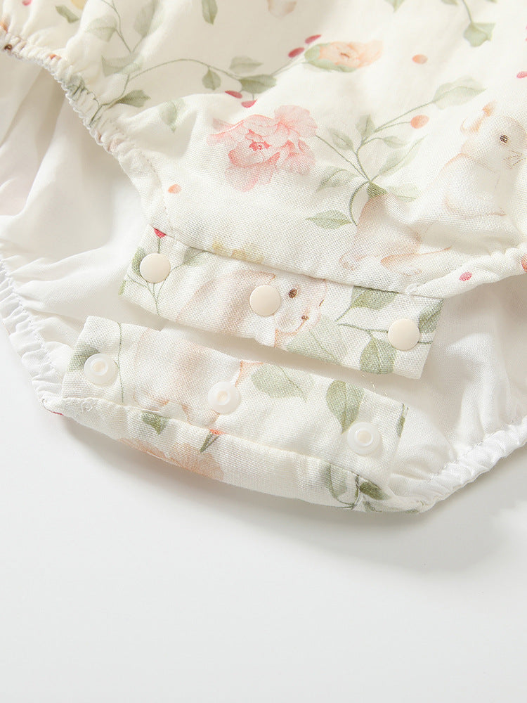 Spring Arrival Baby Girls Flowers Pattern Long Sleeved Onesies with Hat-3