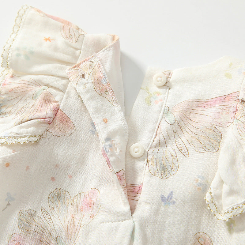 Summer Arrival Fly Sleeves Butterfly Pattern Square Neck Rompers for Stylish Girls-3