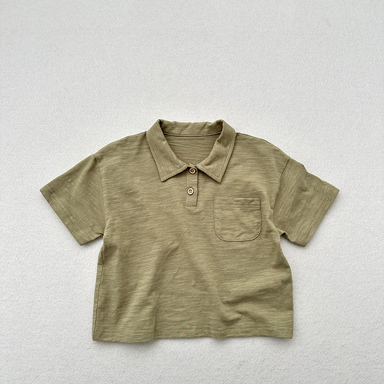 Summer New Arrival Kids Unisex Soft Comfortable Short Sleeves Thin Solid Color Turndown Collar Polo Shirt-2