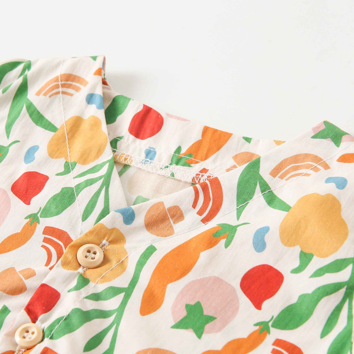 Summer New Arrival Baby Girls Casual Vegetable Print Short Sleeves V Neck Dress-2