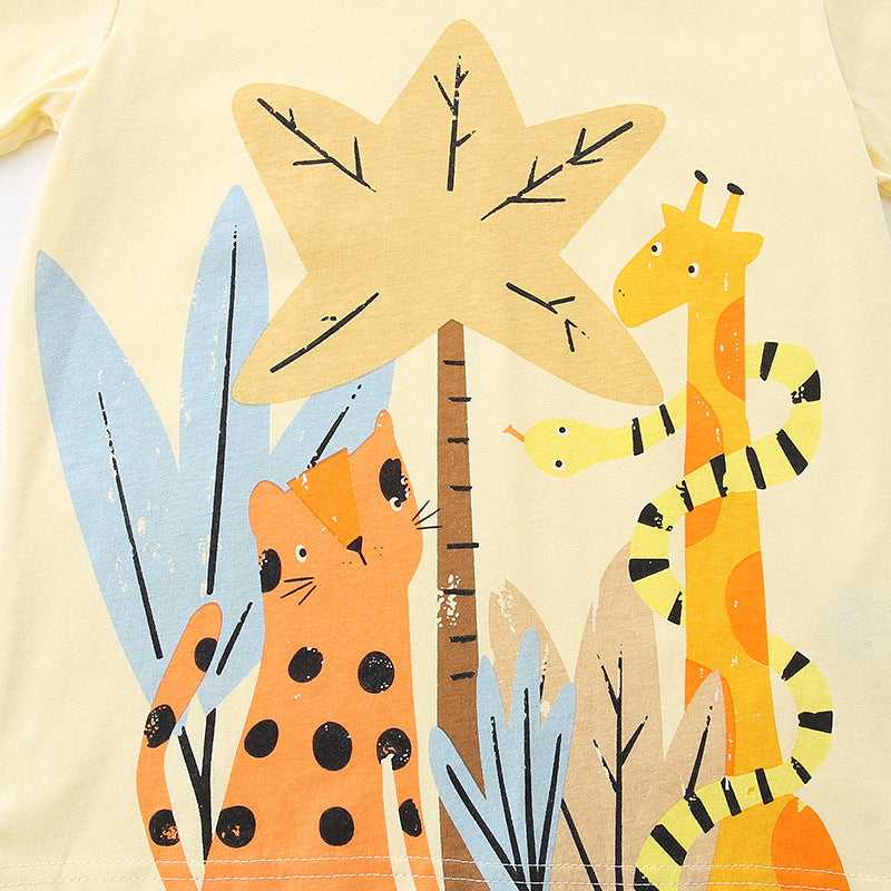 Summer Baby Kids Jungle Animals Cartoon Pattern T-shirt and Shorts Clothing Set for Boys-2