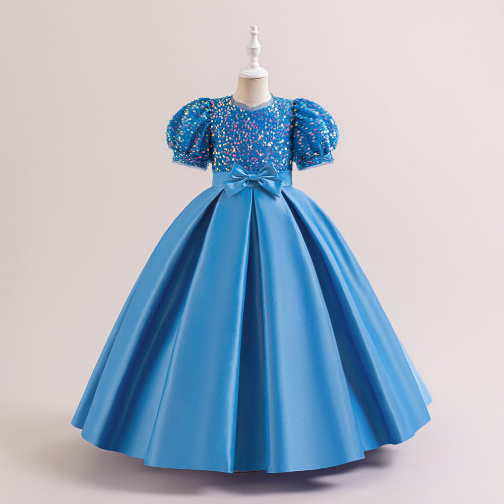 New Design Summer Baby Kids Girls Short Sleeves Glistening Sequin Festival Dress-2