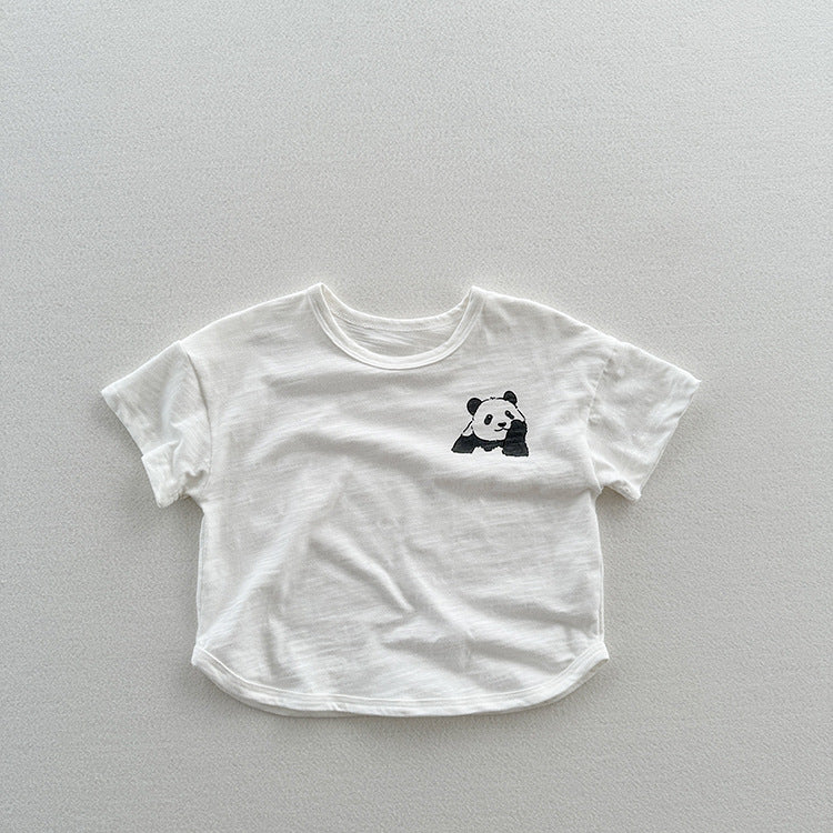 Summer New Arrival Kids Unisex Soft Comfortable Short Sleeves Panda Logo Top Casual T-Shirt-2