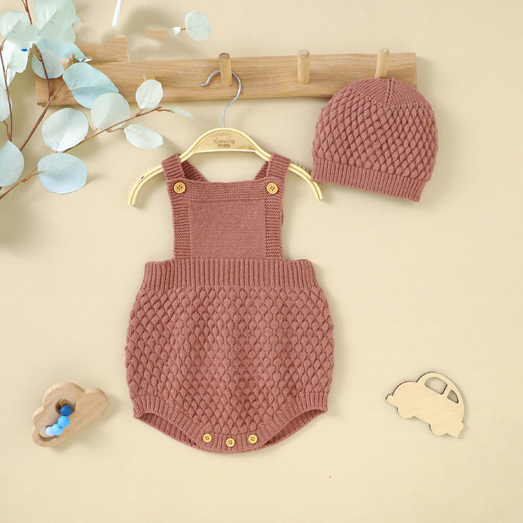 Baby Solid Color One Piece Sling Onesies With Hat-3