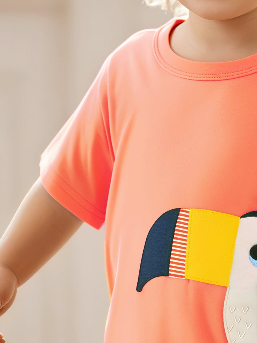 Kids’ Birds Cartoon Pattern Short Sleeves T-shirt in European and American Style for Summer-3