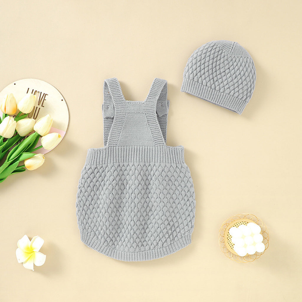 Baby Solid Color One Piece Sling Onesies With Hat-4