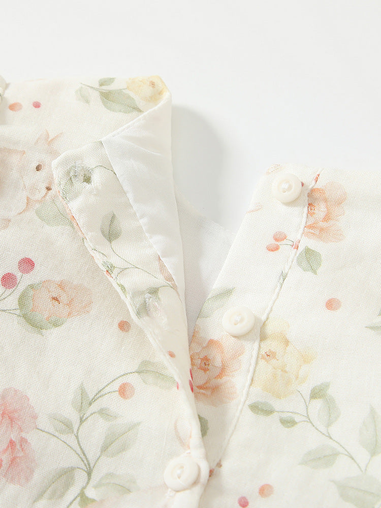 Spring Arrival Baby Girls Flowers Pattern Long Sleeved Onesies with Hat-4