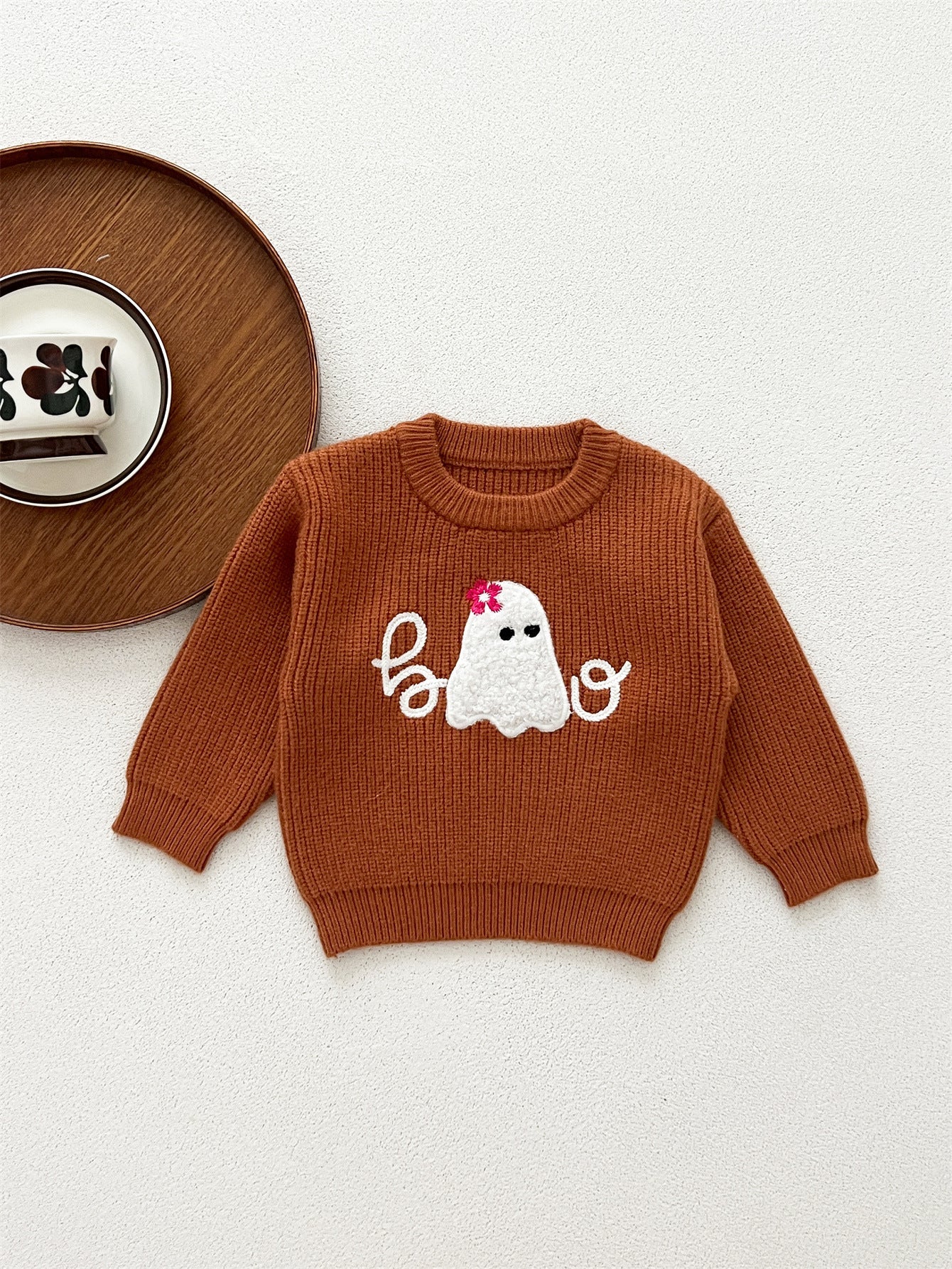 Autumn New Arrival Baby Kids Unisex Comfortable Halloween Ghost Pattern Knitted Long Sleeves Pullover-2