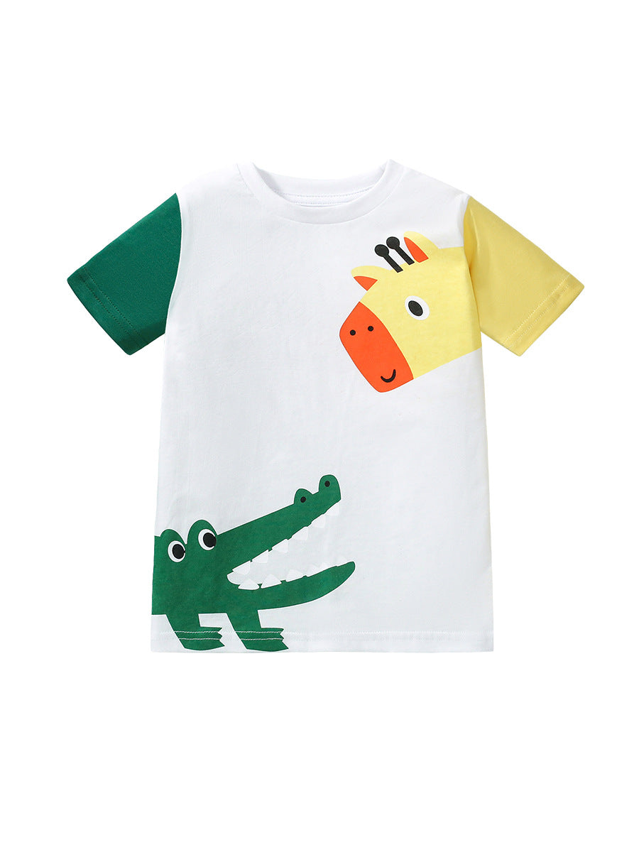 Kids’ Animals Cartoon Pattern Short Sleeves T-shirt in European and American Style for Summer-4