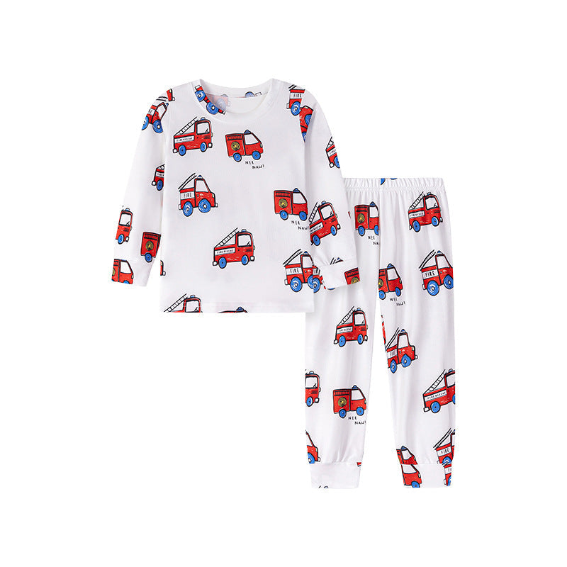 Fire Truck Kids Sleepwear Set – Long Sleeve Shirt and Pants, Cartoon Firefighter Design-4