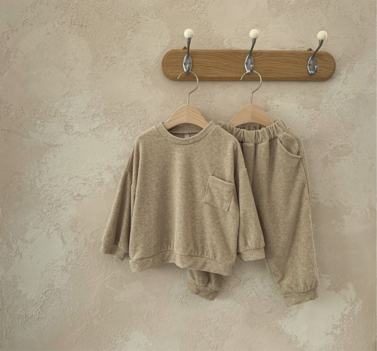 Spring Baby And Kids Unisex Solid Color Pullover Top With Pocket And Pants Clothing Set-4