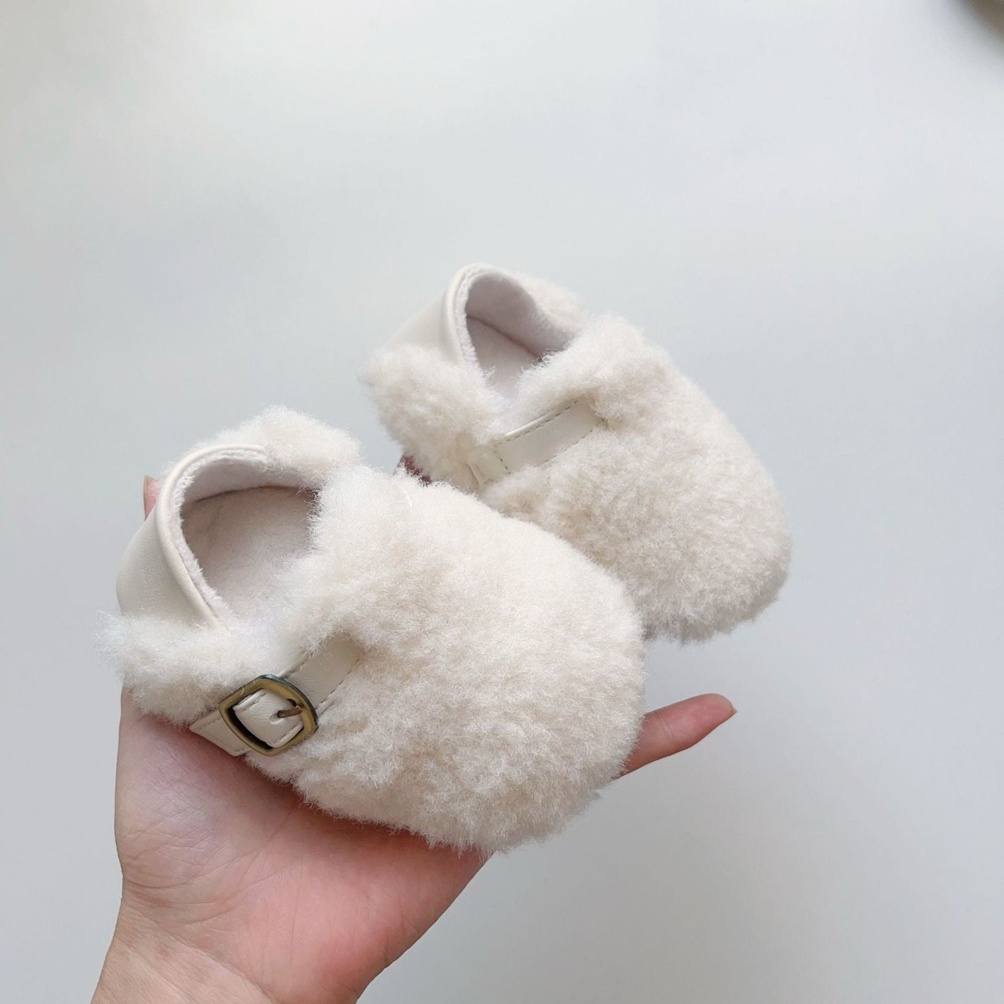 Winter Hot Selling Baby Plain Design Solid Color Cozy Fleece Toddler Walking Shoes-3