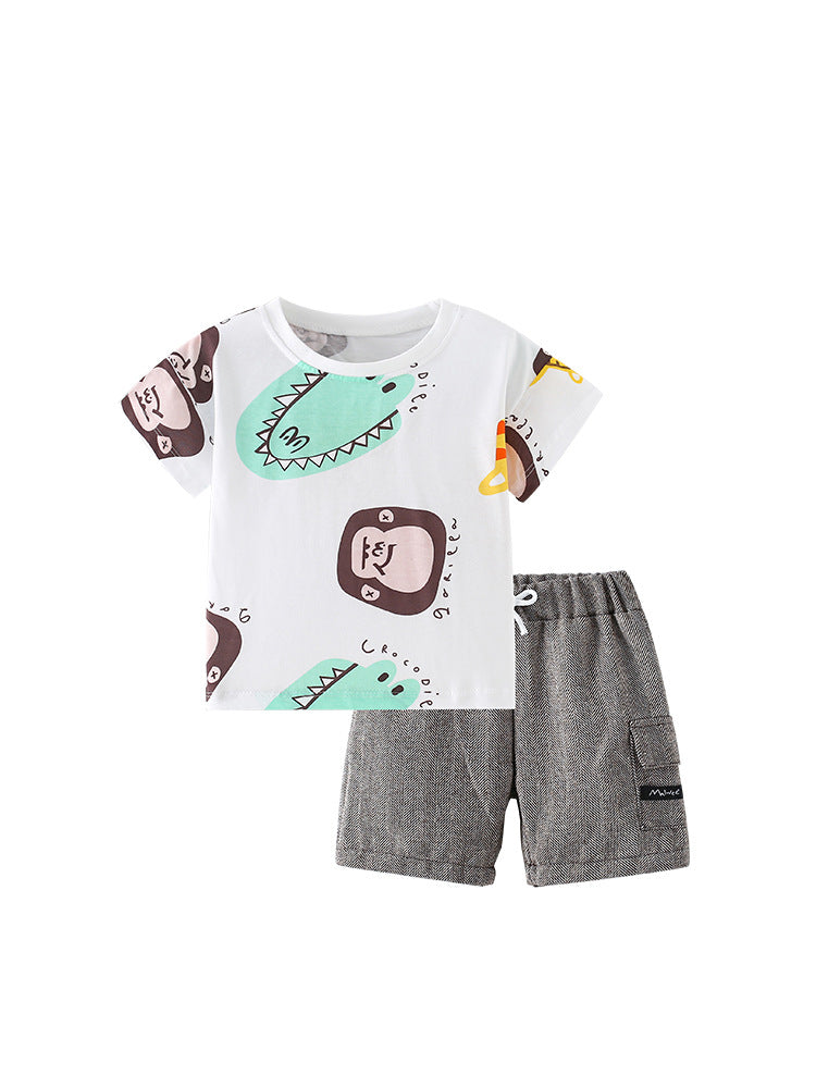 Summer Baby Kids Boys Animals Cartoon Print T-Shirt And Casual Shorts Clothing Set-0