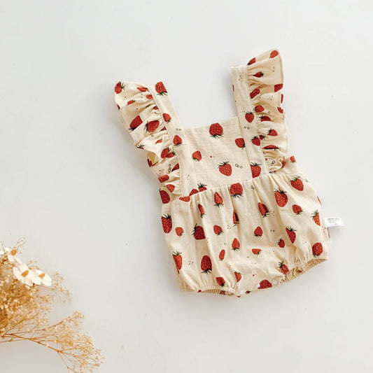 Summer Arrival Baby Girls Strawberry Pattern Sleeveless Onesies