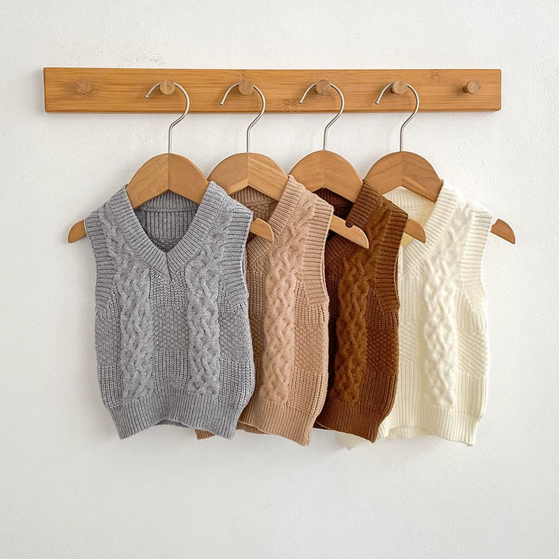 Autumn Arrival Baby Unisex Comfortable Jacquard Pattern Knitted Sleeveless Vest-0