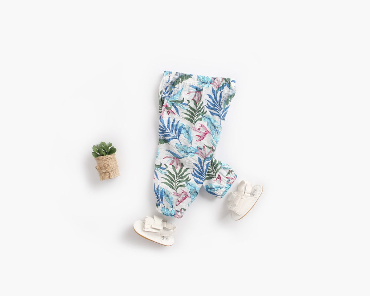 Baby Girl Floral Print Pattern Wide Leg Pants In Spring & Summer-4