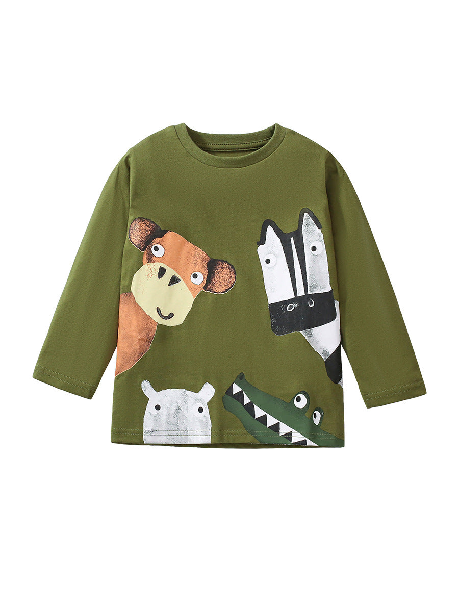 Arrival Autumn Kids’ Animals Cartoon Pattern Print Long Sleeves T-Shirt In European And American Style-0