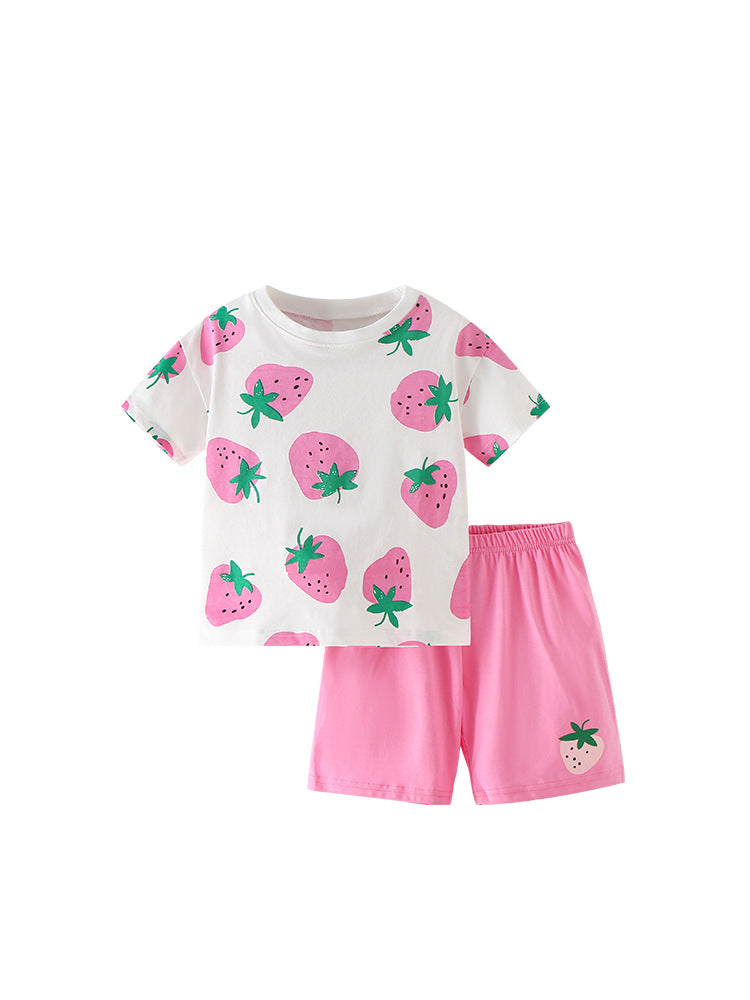 Summer Baby Kids Strawberry Fruits Pattern T-shirt and Shorts 2-Piece Clothing Set for Girls-4