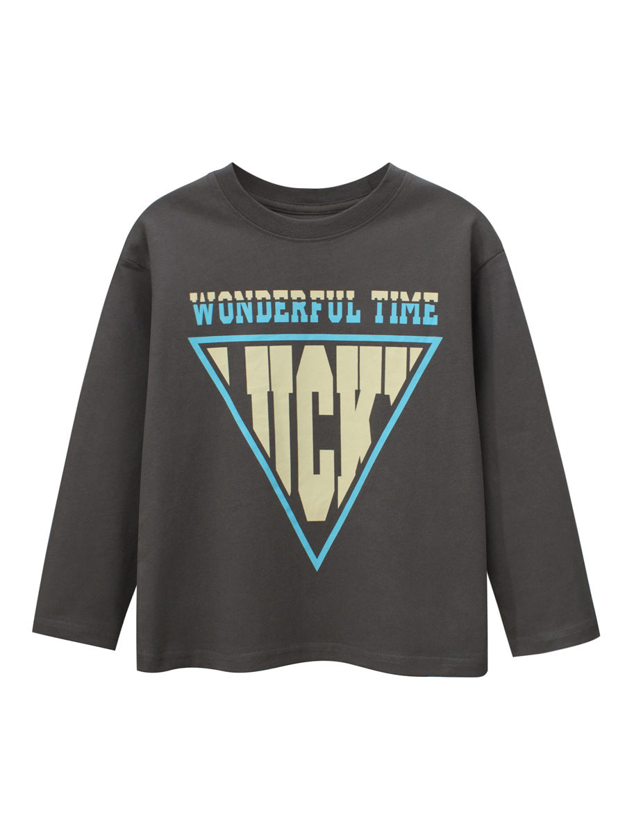 Autumn Arrival Kids Boys Letters Print Crew Neck Long Sleeves Shirt-0