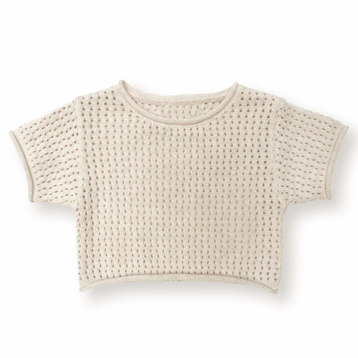 Summer Hot Selling Baby Kids Short Sleeves Plain Hollow-out Knitted Top and Pants Casual Clothing Set-6