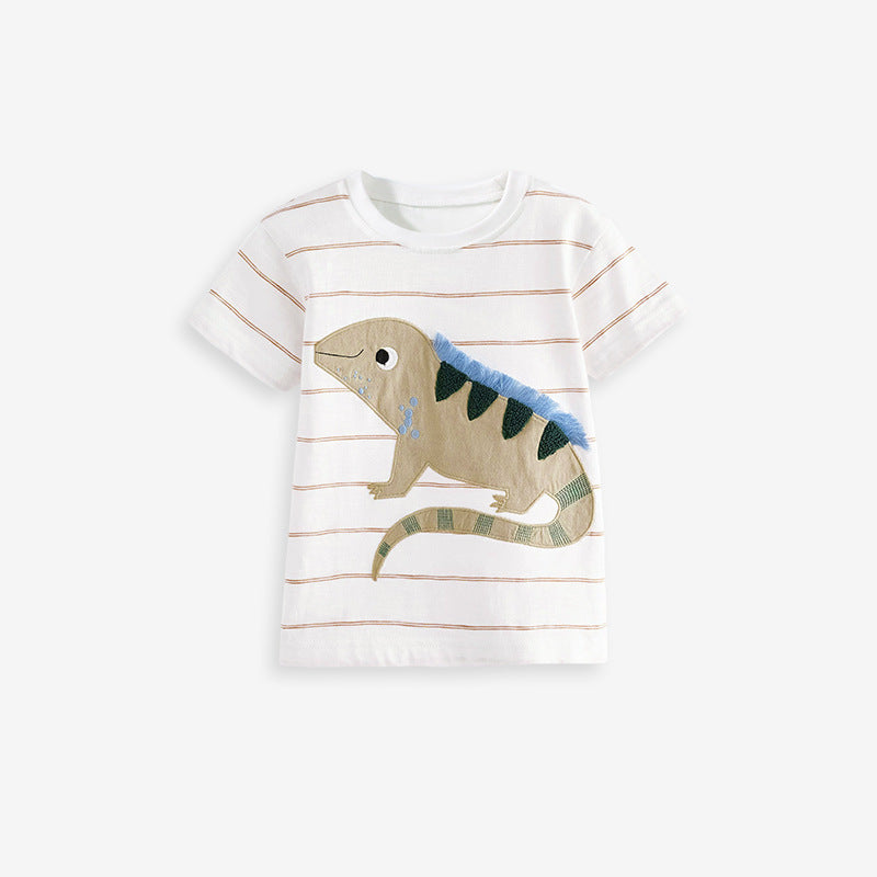 Kids’ Animals Cartoon Pattern Short Sleeves T-shirt in European and American Style for Summer-4