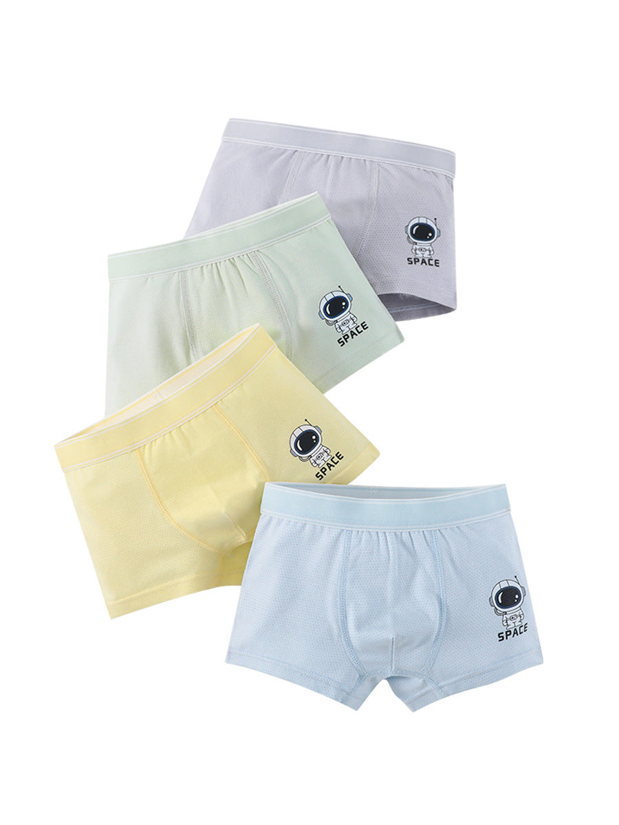 Boys’ Simple Astronaut Cartoon Printed Boxer Shorts Breathable Underwear Set-0