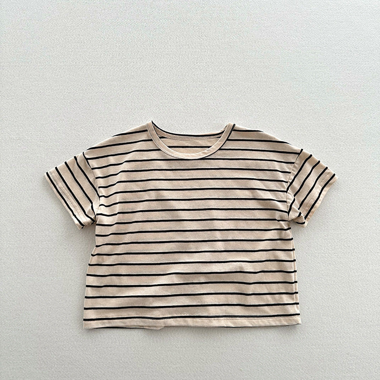 Summer New Arrival Kids Unisex Soft Comfortable Short Sleeves Striped Thin Top Casual T-Shirt-3