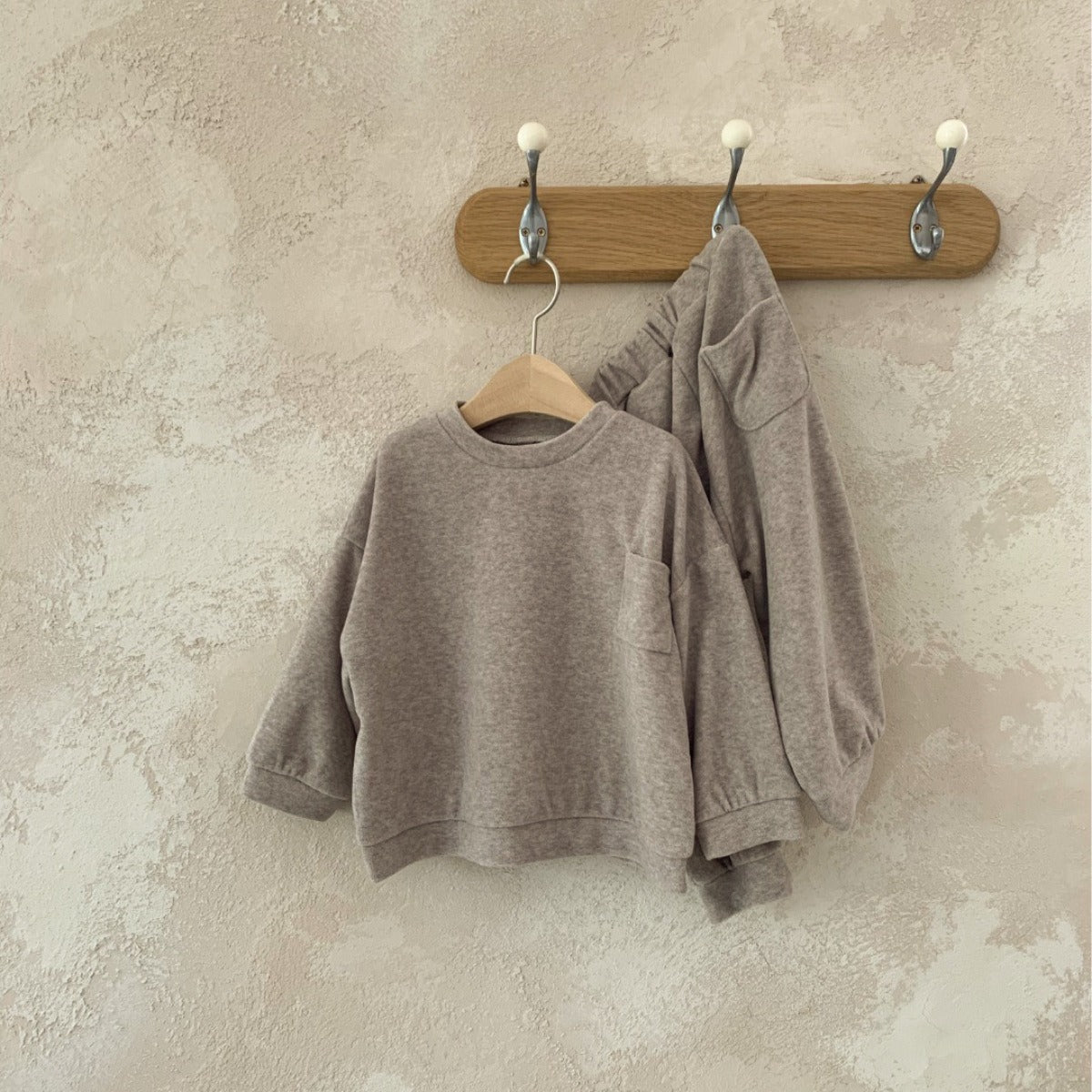 Spring Baby And Kids Unisex Solid Color Pullover Top With Pocket And Pants Clothing Set-5