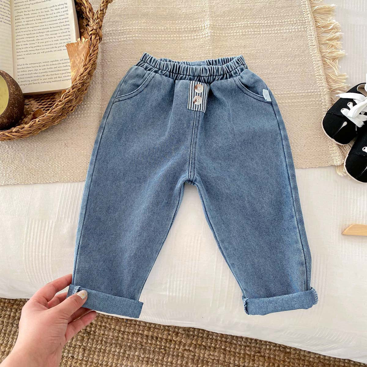 Summer Arrival Kids Unisex Denim Casual Style Pants-1