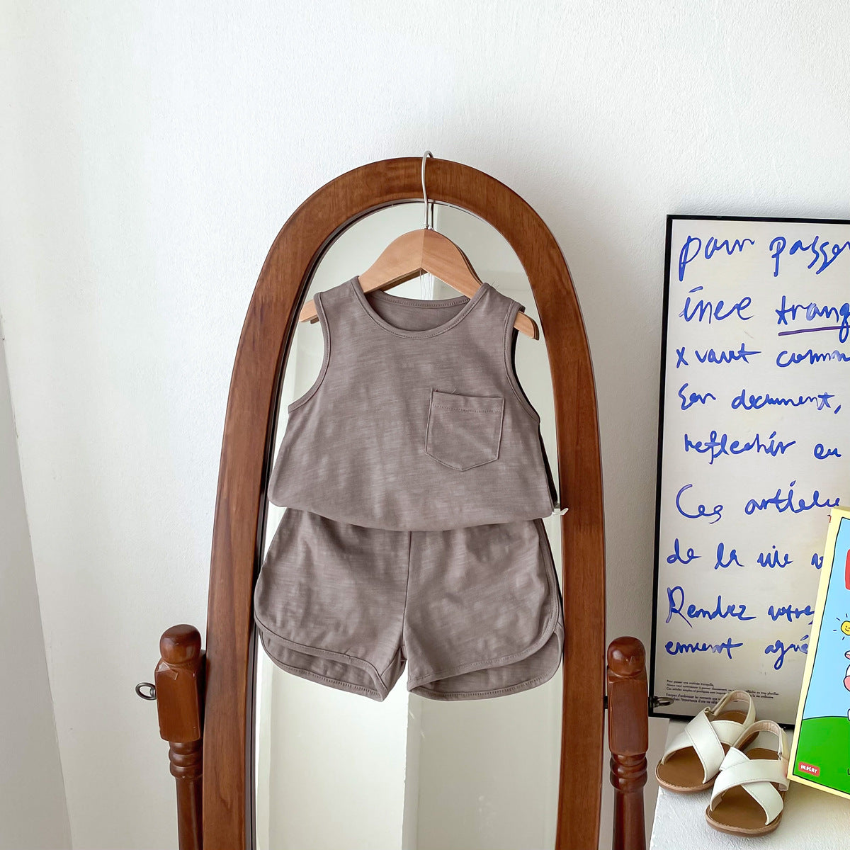 Spring Baby Kids Unisex Top Sleeveless Vest And Shorts Clothing Set-7